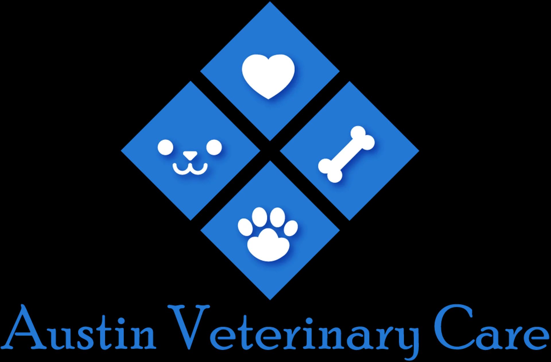 Austin Veterinary Care storefront with blue signage and dog poster in Forest Hills